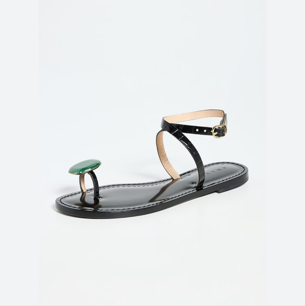 Amanu Sandals, Size 35 (Eu), Green Accent, Black Leather
